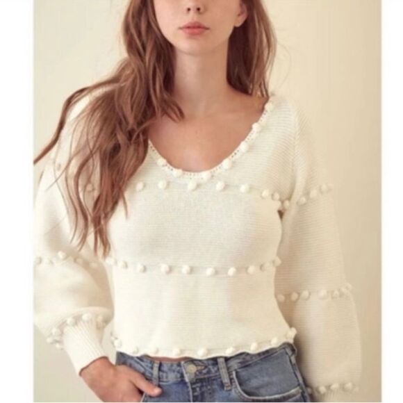 Storia hunter forest green Pom-Pom slightly cropped sweater - Picture 1 of 11